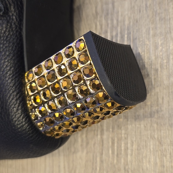 KURT GEIGER BOOTS black Leather gold crystal rhinestone heels Mayfair Knee High - Picture 7 of 11